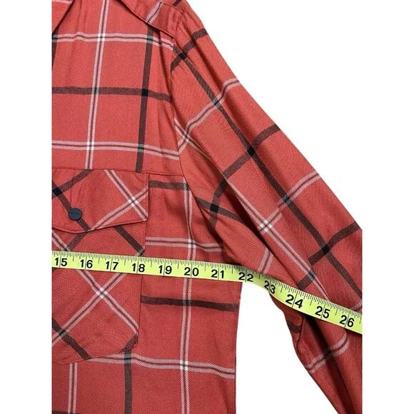 Sanctuary Women Large Plaid Orange Pocket Boyfriend Shirt Top Button NWT - Picture 9 of 10